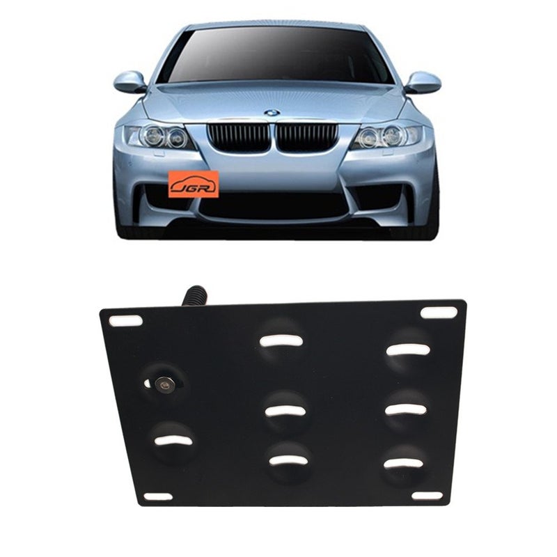 JGR Racing JDM Car No Drill Tow Eye Front Bumper Tow Hole Hook License Plate Mount Bracket Holder Relocation Kit for BMW 3 Series E36 E46 E90 E91 E92 E93 318 320 323 325 328 330 335 M3 1992 to 2012 - Image 1